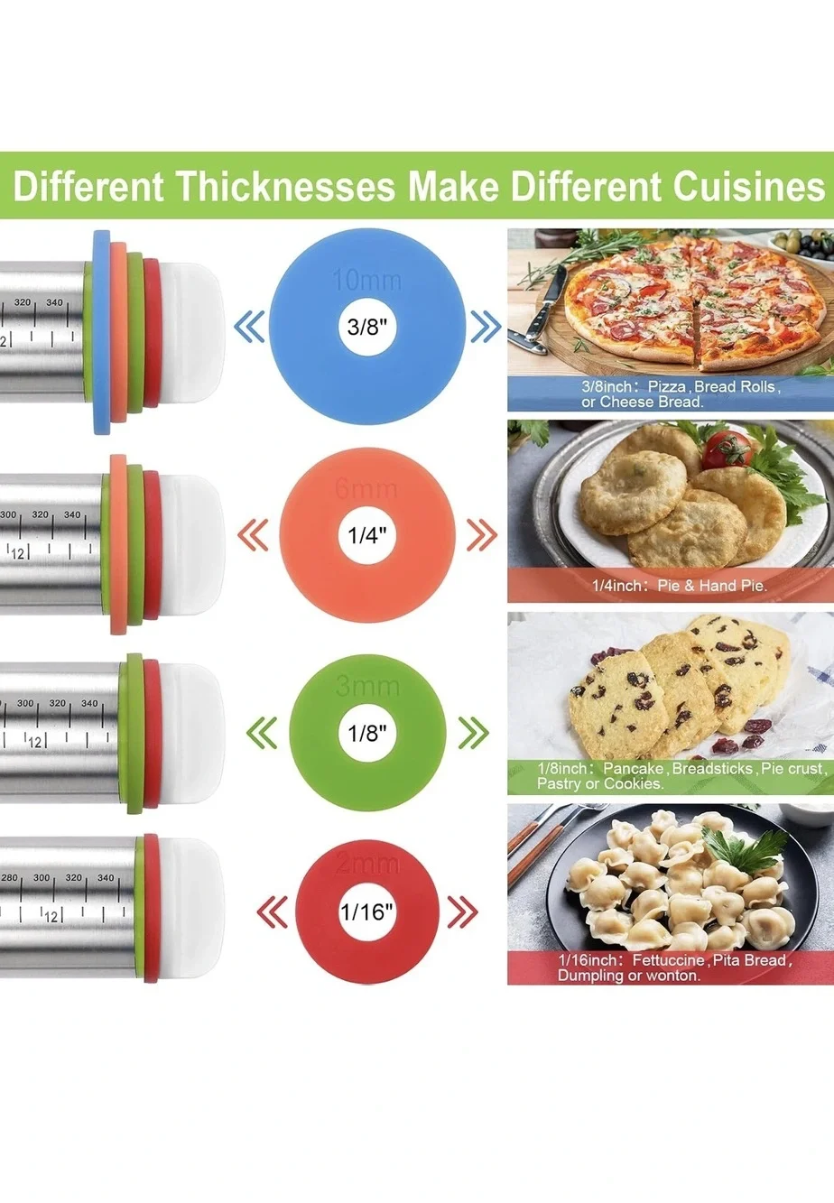Adjustable Stainless Steel Rolling Pin 17 in 4 Thickness Discs Engraved